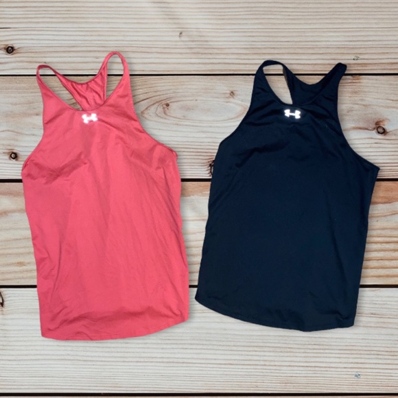 Under armour CRB tank jersey top bundle x2 lot deep coral /black - Picture 1 of 5